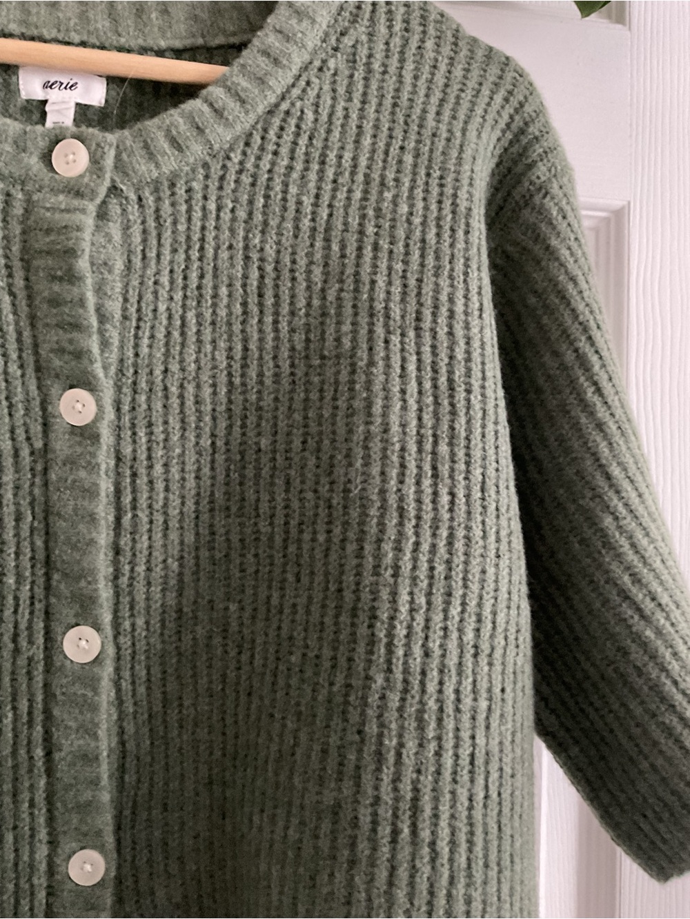 aerie Olive Green Ribbed Button-Up Short Sleeve Cardigan - Picture 4 of 9
